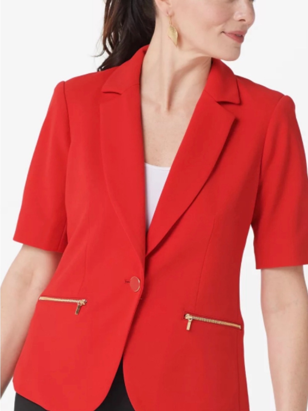NWOT dennis basso Red Short-Sleeve Tailored Blazer with Gold Zippers Size 14
